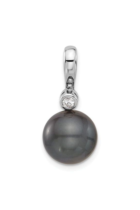 14k White Gold Tahitian Pearl Pendant Necklace for Women with Diamond Accent, Cultured Saltwater Pearl Drop, Elegant Fine Jewelry for Everyday or Formal Wear