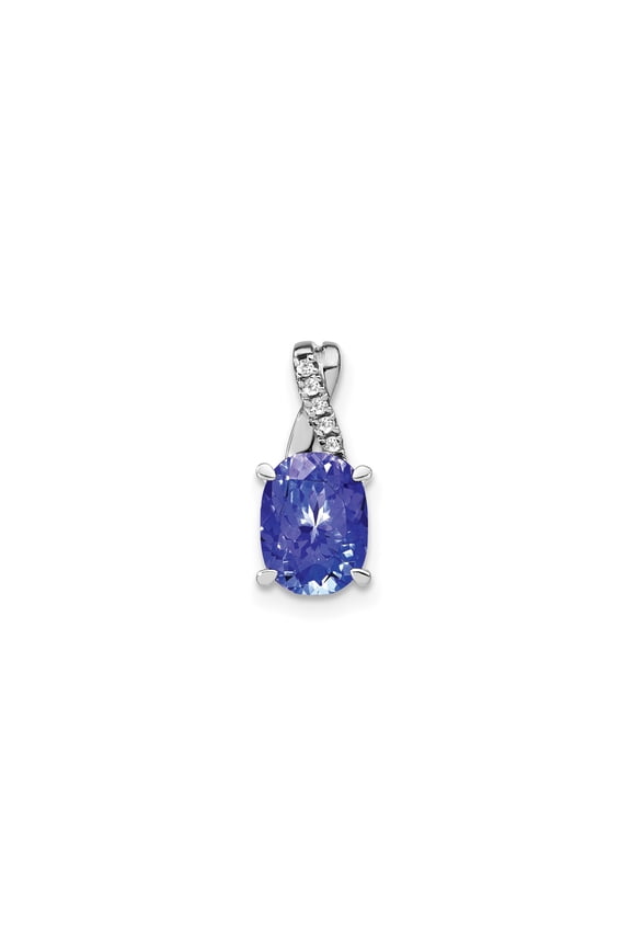 14k White Gold Tanzanite and Diamond Pendant Necklace for Women, Oval Violet Gemstone in Elegant Twist Setting, Fine Jewelry for Formal Wear