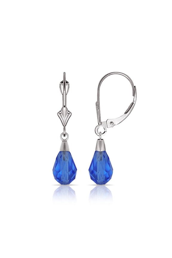 14k White Gold Tear-Crystal Leverback Earrings (6mm X 28mm) (17 Colors) (navy-blue/White Gold) Stud Earring for Women