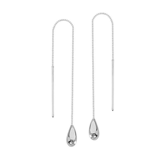 14k White Gold Tear Drop Box Chain Threader Earrings - .9 Grams