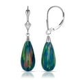thumbnail image 1 of 14k White Gold Tear-drop Simulated Fire Opal Dangle Leverback Earrings (8mmx40mm) (forest-green) Dangle Earring for Wome, 1 of 2