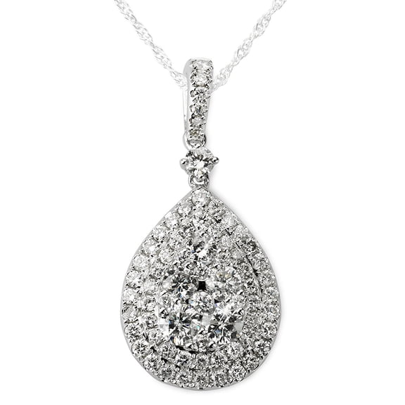 14k White Gold Teardrop Diamond Pendant 2.27 Ct Diamonds H-I Color I1-I2 Clarity