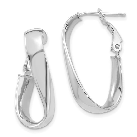 14k White Gold Teardrop Hoop Earrings for Women, Polished Twist Design, Lightweight Modern Style for Everyday Wear and Formal Events