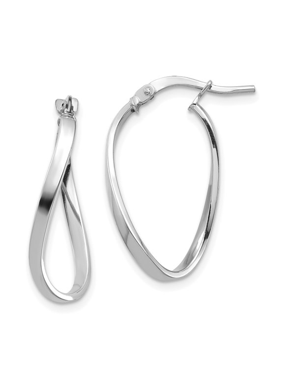 14k White Gold Teardrop Infinity Hoop Earrings for Women, Twisted Lightweight High Polish Design, Classic Modern Style for Daily Wear or Formal Events