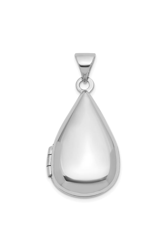 14k White Gold Teardrop Locket Pendant Necklace for Women with Hinged Photo Holder, Polished Memory Jewelry Symbolizing Love and Remembrance, Elegant Fine Accessory