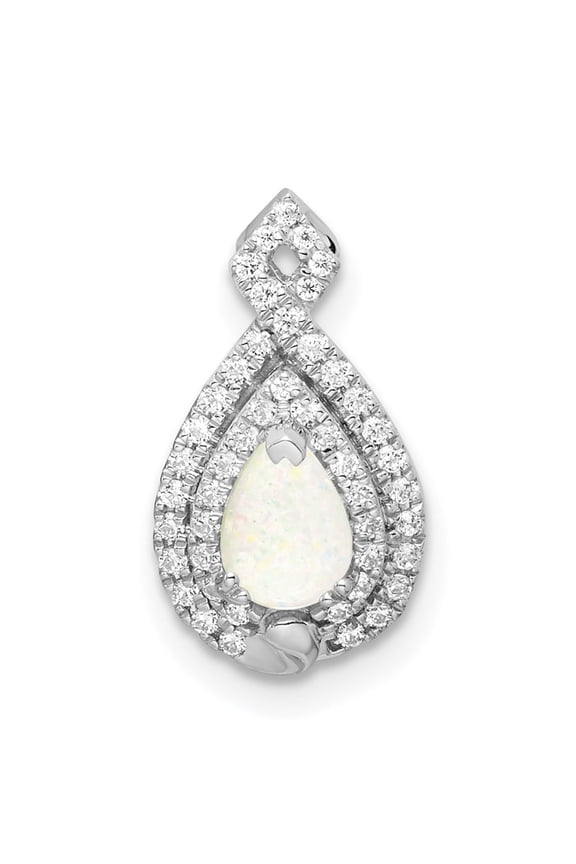 14k White Gold Teardrop Opal Pendant with Pear Opal Center and Double Diamond Halo, Fine Jewelry Necklace Charm for Women, Elegant and Timeless Design