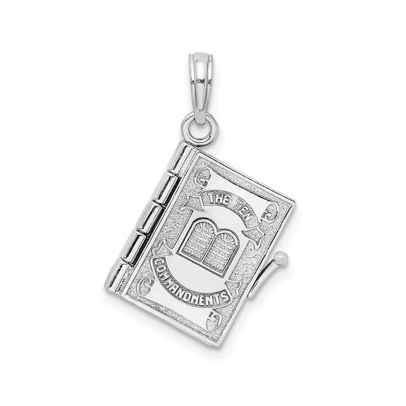 14k White Gold Ten Commandments Book Locket Pendant for Women, Christian Necklace with Bible Tablets, Religious Jewelry Symbol of Faith and Devotion