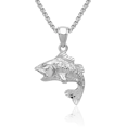 thumbnail image 1 of 14K Solid White Gold Bass Fish Necklace Chain Pendant Charm with chain 24inch, 1 of 8