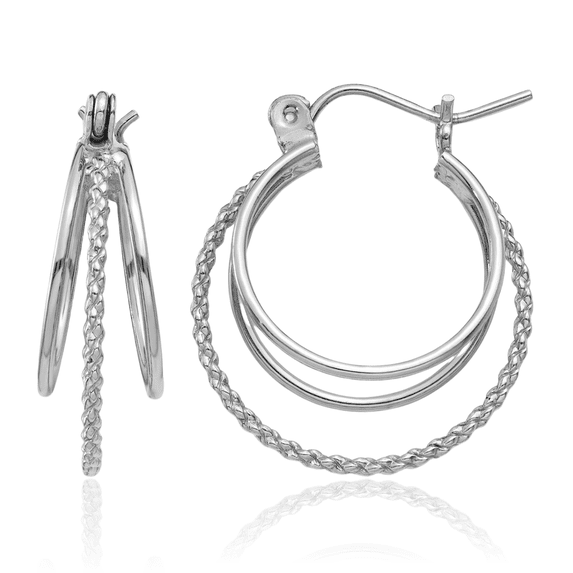 14K Solid White Gold Circle Round Medium Hoop Earrings