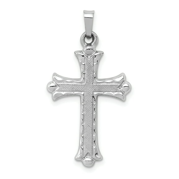 14k White Gold Textured Fleur De Lis Flower Cross Religious Pendant Charm Necklace Budded Fine Jewelry For Women Gifts For Her