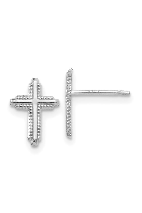 14k White Gold Textured Polished Religious Faith Cross Post Earrings Measures 10x7mm Wide Jewelry for Women
