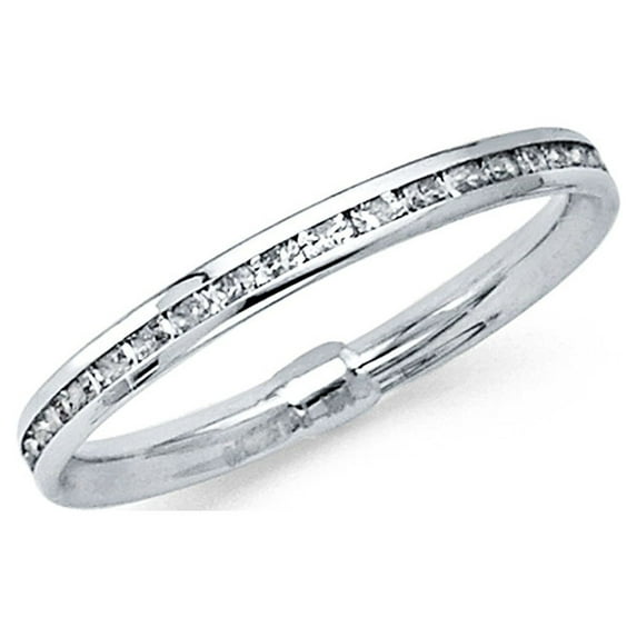 14k White Gold Thin Clear CZ Eternity Channel Love Wedding Ring Size 5
