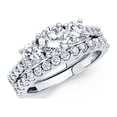 thumbnail image 1 of 14k White Gold Three Stone CZ Engagement Ring & Wedding Band Round CZ Bridal Rings Set CZ Band, Size 6, 1 of 1