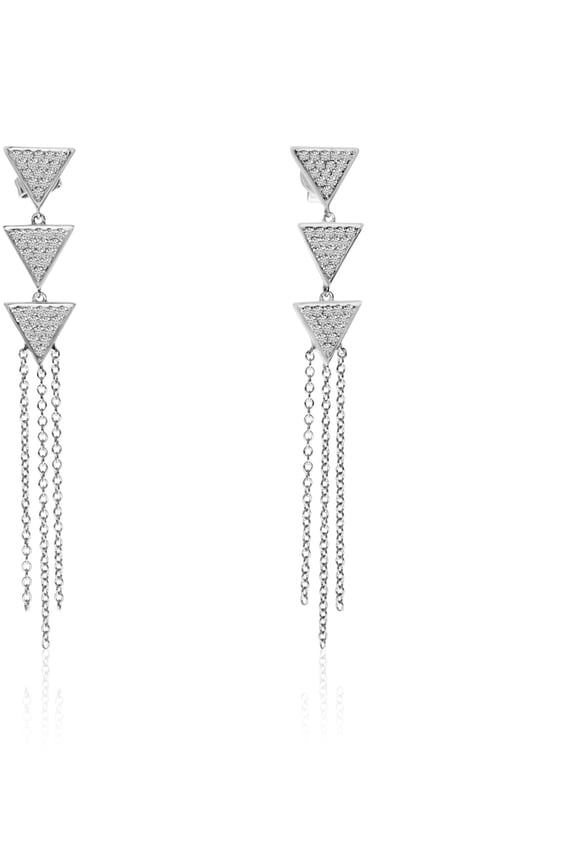 14k White Gold Three Triangle Diamond Earrings
