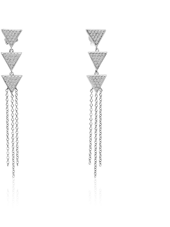 14k White Gold Three Triangle Diamond Earrings
