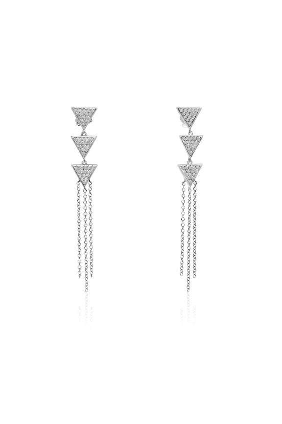 14k White Gold Three Triangle Diamond Earrings