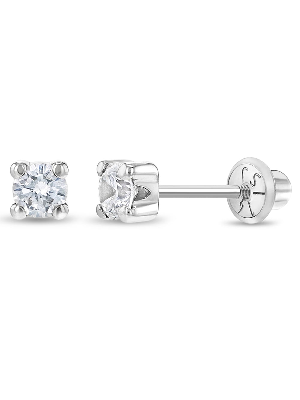 14k White Gold Tiny 3mm Clear CZ Solitaire Toddler & Baby Screw Back Earrings