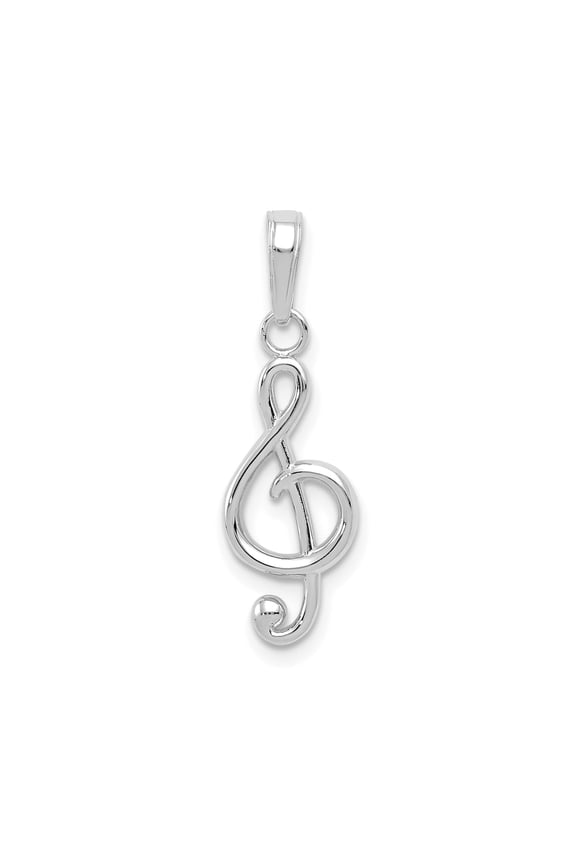 14k White Gold Treble Clef Pendant Necklace for Women and Men, Polished Musical Note Jewelry, Symbolic Music Charm for Musicians, Artistic Everyday Accessory