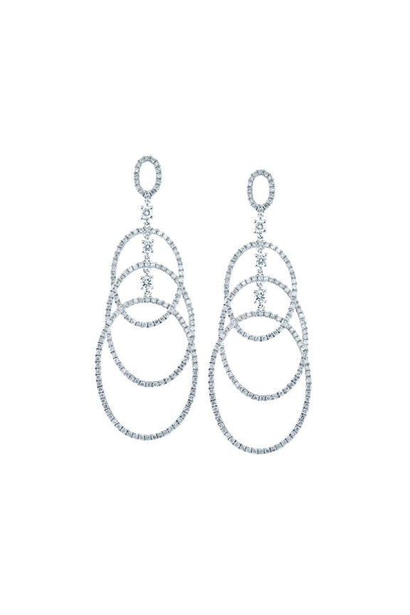 14k White Gold Triple Oval Diamond Earrings