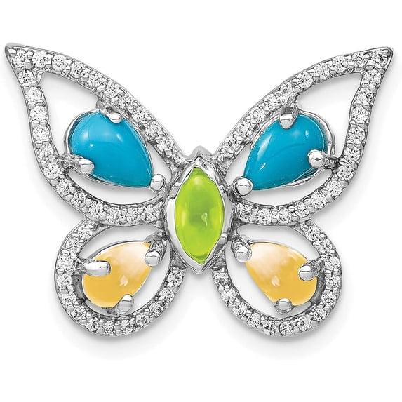 14k White Gold Turq./Peridot/Citrine/Wht Topaz Butterfly Chain Slide - 17.7mm