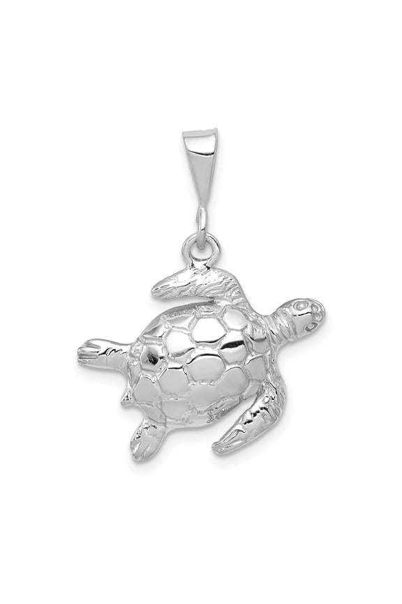 14k White Gold Turtle Open Back Pendant Charm