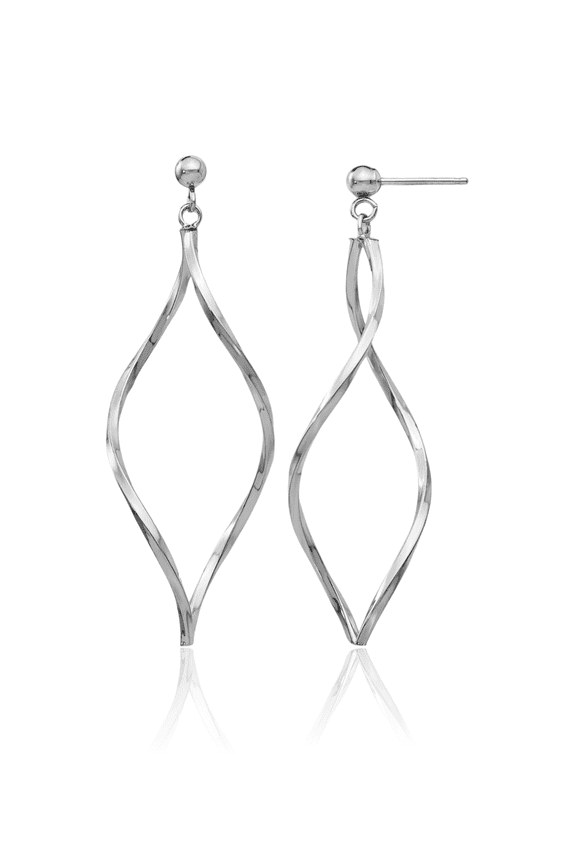 14K Solid White Gold Twisted Post Drop Dangle Earrings