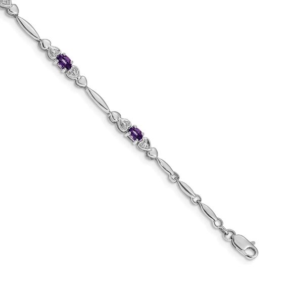 Amethyst Heart Bracelet for Women Elegant Oval Gemstones 1.1 Carat 14K White Gold Birthday Gift
