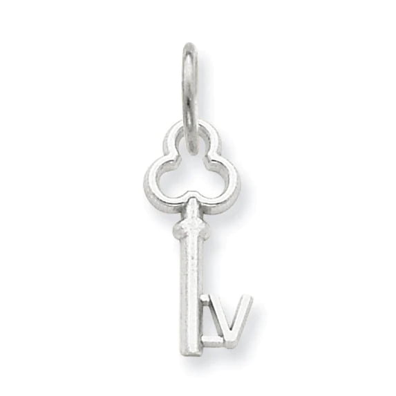 14k White Gold Solid Polished V Key Charm 15.53x6.88mm Wide Pendant Necklace for Women - .4 Grams