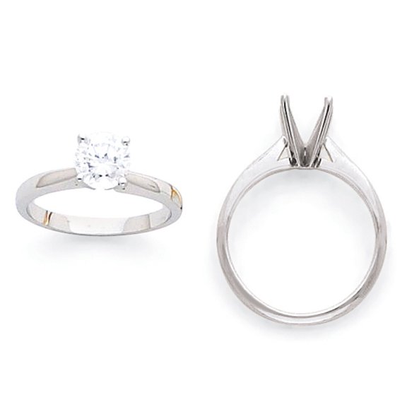 14k White Gold 1 carat Medium-Weight High Shoulder Airline Half-Round 4-Prong Round Solitaire Ring Mounting