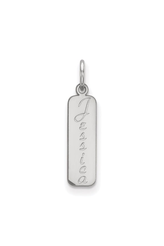 14k White Gold Vertical Script Font Name Bar Charm Pendant