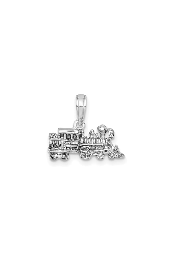 14k White Gold Vintage Steam Train Pendant for Men and Women, Locomotive Charm Symbolizing Travel and Adventure, Unisex Railroad Engine Jewelry for Collectors and Enthusiasts