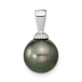 thumbnail image 1 of 14k White Gold WG 9-10mm Black Round Saltwater Cultured Tahitian Pearl Pendant Charm, 1 of 2