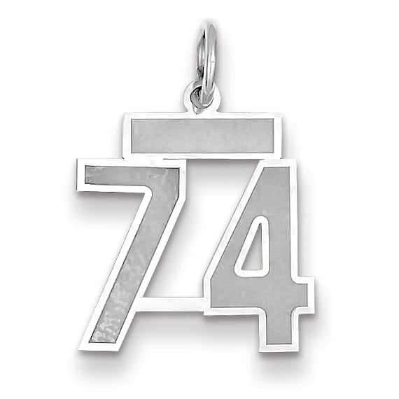 14k White Gold WG Small Satin Number 74 Charm Pendant