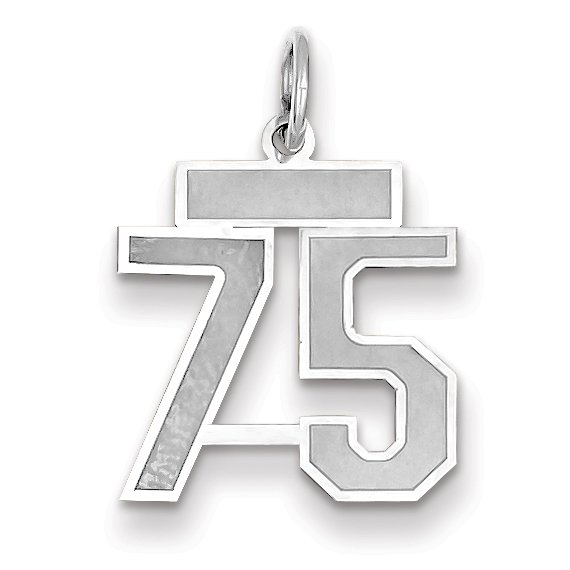 14k White Gold WG Small Satin Number 75 Charm Pendant