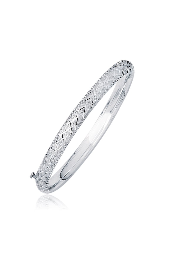 14k White Gold Weave Diamond Cut Dome Children's Bangle 5.5 in