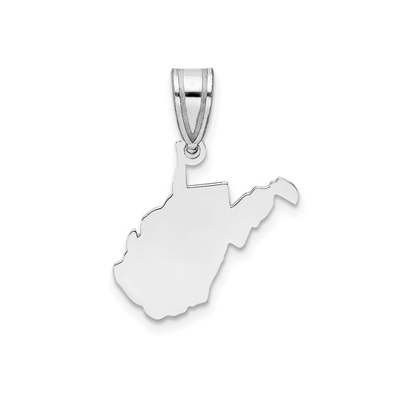 14k White Gold West Virginia State Map Pendant for Women or Unisex, Polished Silhouette Necklace Symbolizing Local Pride and Geographic Heritage