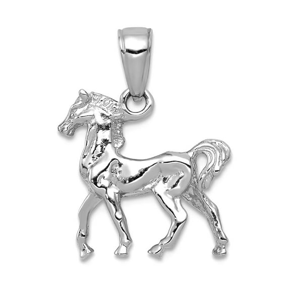 14k White Gold White 3-d Horse Standing High Polish Charm 19x16mm Wide Pendant Necklace for Women