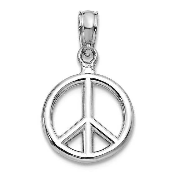 14k White Gold White 3-d Peace Symbol High Polish Charm 31.25mm long Pendant Necklace for Women
