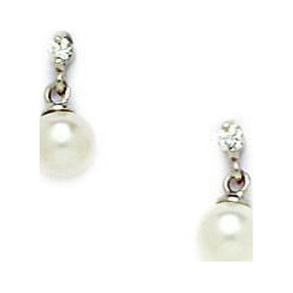 14k White Gold White 4x4mm Freshwater Cultured Pearl and CZ Screw-Back Earrings - Measures 10x4mm