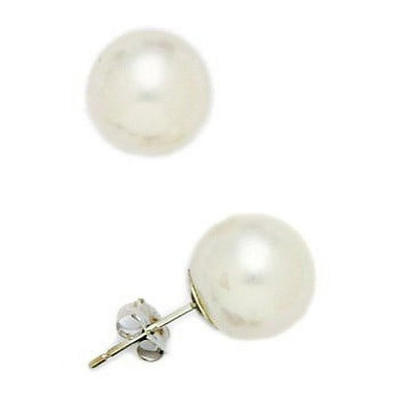 14k White Gold White 9.5mm Round Freshwater Cultured Pearl Earrings