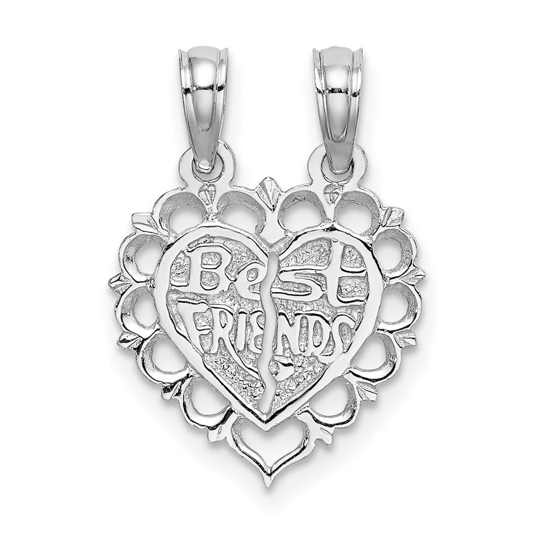 JEWELRYWEB 14k White Gold White Best Friends Love Heart Pendant Necklace Breakable 17.8x14.8mm Wide-Pendant for Women