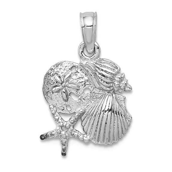 14k White Gold White Four Shell Mini Cluster/2-d Charm 18x12.8mm Wide 1.95mm Thick Pendant Necklace for Women