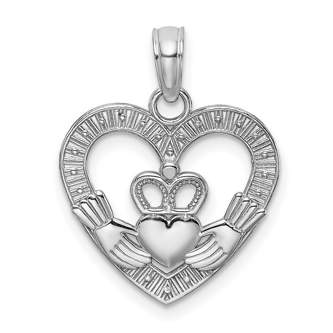 14K White Gold & Yellow Gold Irish Claddagh Trinity Knot Pendant - 1.5 Grams, No Chain Included - View #11