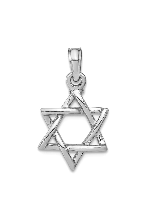 14k White Gold White Religious Judaica Star of David High Polish Jewish 18.4mm long Pendant Necklace for Women