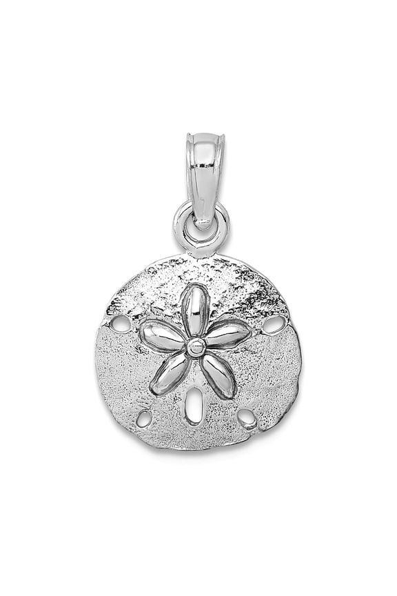 14k White Gold White Sand Dollar High Polish Charm 19x11.45mm Wide 1.92mm Thick Pendant Necklace for Women