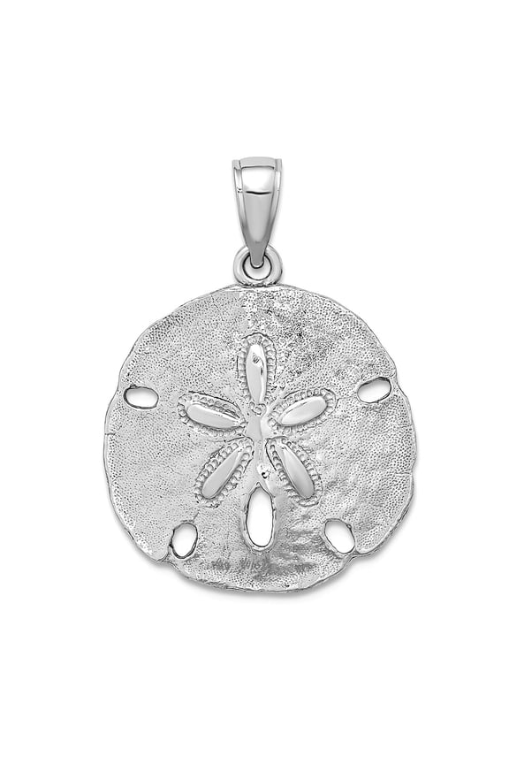 14k White Gold White Sand Dollar High Polish Charm 27x20.55mm Wide 2.3mm Thick Pendant Necklace for Women