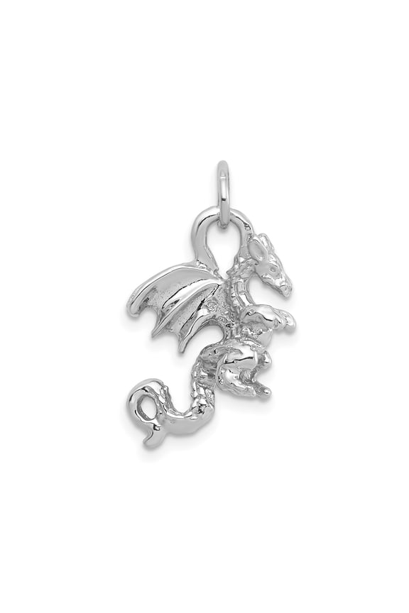 14k White Gold Winged Dragon Pendant for Men and Women, Fantasy Gothic Jewelry with Medieval Mythical Design, Symbol of Strength and Power