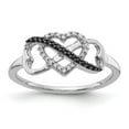 thumbnail image 1 of 14k White Gold With Black and White Diamond Triple Love Heart Ring Size 7 Jewelry for Women, 1 of 7