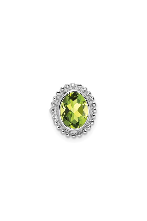 14k White Gold Womens Peridot Ring with Oval Green Gemstone, Beaded Halo Setting, August Birthstone Jewelry, Polished Finish, Dainty Fashion Band, Symbol of Renewal and Healing
