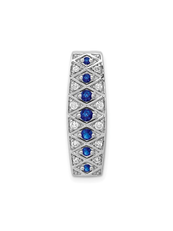14k White Gold Womens Ring with Blue Sapphires and White Diamonds, Diamond-Pattern Eternity Band, Elegant Fine Jewelry for Wedding or Anniversary